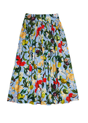 Beymen Collection Mavi Çiçekli Midi Poplin Etek - 6