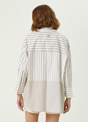 Beymen Club Bej Çizgi Desenli Poplin Gömlek - 6