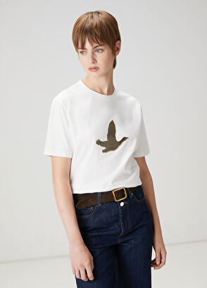 Beymen Club Kırık Beyaz Gold Şeritli Kaz Logolu T-shirt - 4