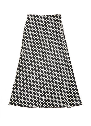 Beymen Club Siyah Desenli Midi Saten Evaze Etek - 6