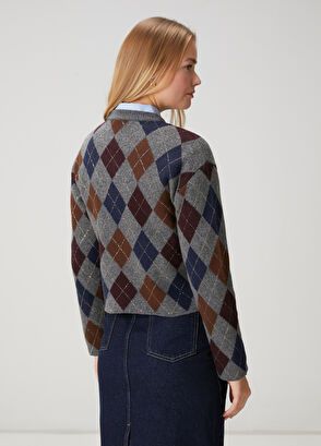 Beymen Club Gri Baklava Desenli Yün Hırka - 5