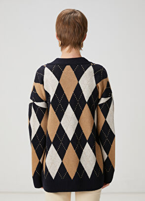 Beymen Club Lacivert Camel Desenli Yün Hırka - 5