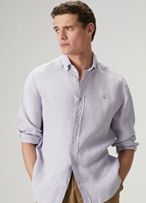 Beymen Club Lila Comfort Fit Keten Gömlek - 4