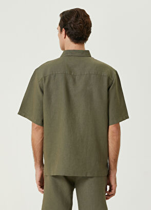 Beymen Club Comfort Fit Haki Kısa Kollu Keten Gömlek - 5