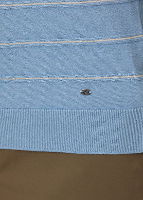Beymen Club Blue Embossed Stripe Textured Short Sleeve Sweater - 7