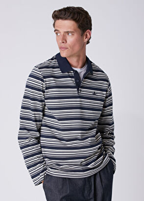 Beymen Club Comfort Fit Navy Blue White Striped Polo Sweatshir - 5