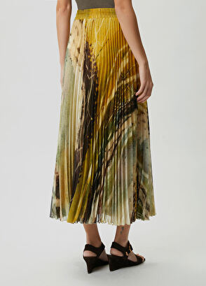 Beymen Club Neon Yellow Abstract Patterned Pleated Midi Chiffo - 4