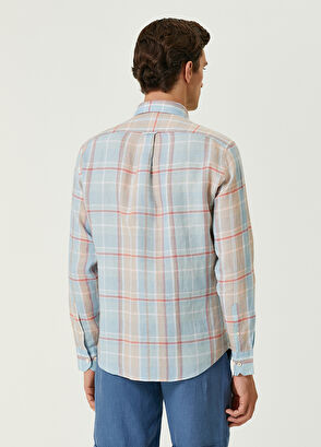 Beymen Club Comfort Fit Mavi Turuncu Ekoseli Keten Gömlek - 5