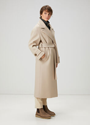 Beymen Club Beige Double-Breasted Wool Coat - 4