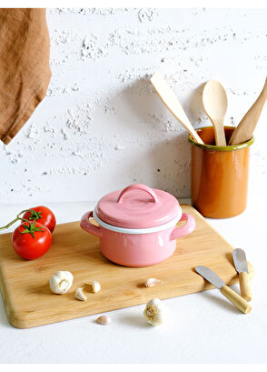 Elif Emaye Pink Enamel Mini Pot 12 cm - 4