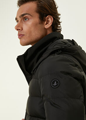 Beymen Club Siyah Kapüşonlu Garnili Kapitoneli Mont - 8