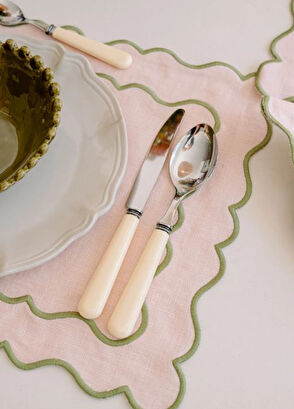 Mariaida Home Ondulado Palm Tree Light Pink Linen American Service Napkin Set 35 x 50 cm - 5