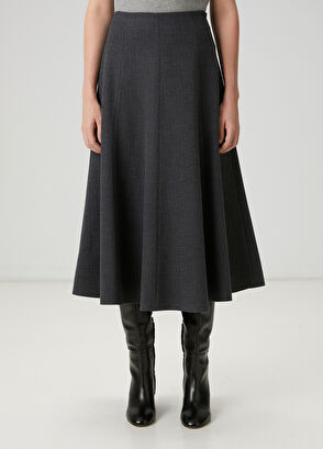 Beymen Club Koyu Gri Çizgili Midi Kloş Etek - 3