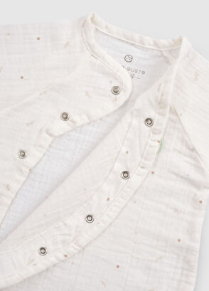 Little Gusto Ekru Organik Pamuk Müslin Kruvaze Unisex Bebek Şort Tulum - 5