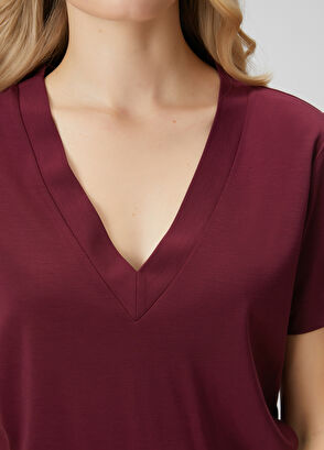 Beymen Club Burgundy Side Slit Basic T-shirt - 6