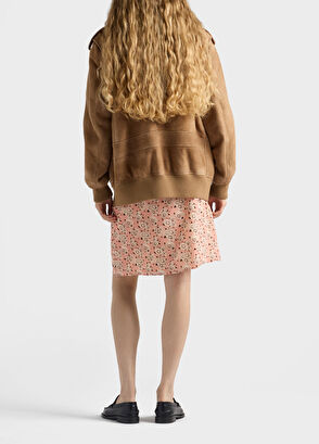 Prada Çiçek Desenli Pembe İpek Kadın Midi Boy Georgette Etek - 4