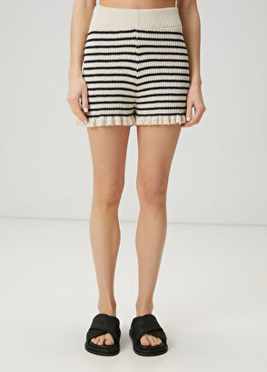 Beymen Club Navy Blue Ecru Striped Knit Shorts - 3