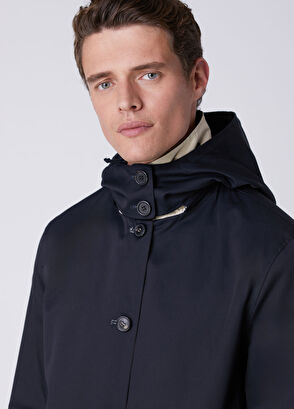 Beymen Club Navy Blue Beige Hooded Reversible Overcoat - 7