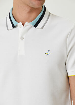 Beymen Club Comfort Fit Beyaz Polo Yaka Renkli Nakışlı T-shirt - 6