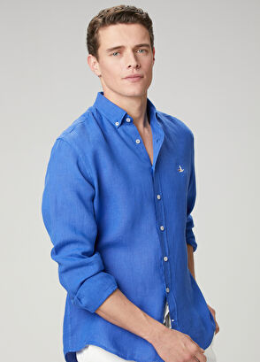 Beymen Club Comfort Fit Cobalt Linen Shirt - 9