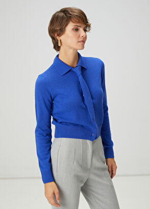 Beymen Club Kobalt Fular Detaylı Yün Polo Hırka - 4