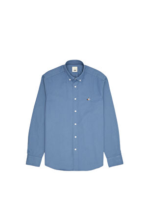 Beymen Club Comfort Fit Blue Gabardine Textured Shirt - 8
