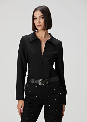 Siyah Fermuar Detaylı Bluz - Görsel 4