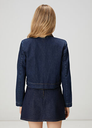 Beymen Club İndigo Süet Yaka Kutu Formlu Denim Ceket - 5