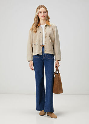 Beymen Club Beige Velvet Collar Denim Jacket - 3