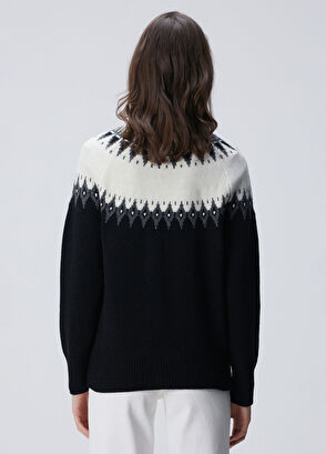 Network Siyah Desenli Yün Karışımlı Kazak - 5