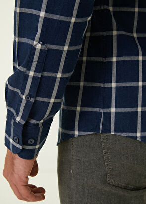 Beymen Club Comfort Fit Navy Wide Checkered Shirt - 6