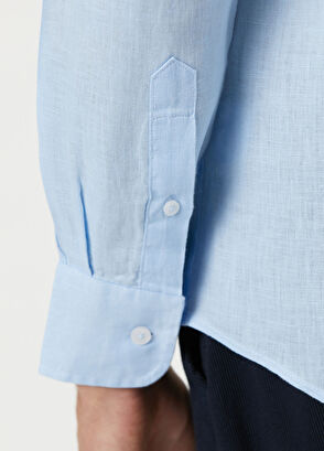 Beymen Club Comfort Fit Linen Shirt With Blue Tonal Embroidery - 7