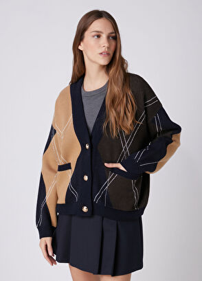 Beymen Club Camel Black Diamond Patterned Wool Cardigan - 6