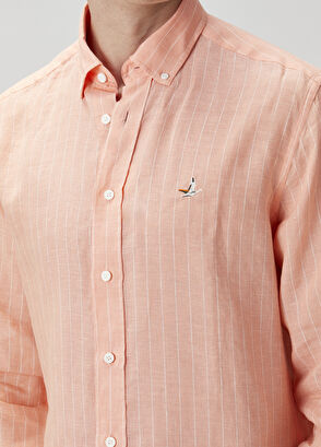 Beymen Club Comfort Fit Apricot Striped Linen Shirt - 7
