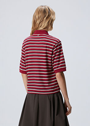 Network Kırmızı Yarım Kol Çizgili Pike Polo Sweatshirt - 5