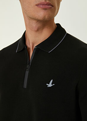 Beymen Club Slim Fit Siyah Polo Yaka Ottoman Dokulu Sweatshirt - 5