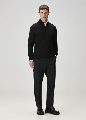 Siyah Polo Yaka Yün Triko - Görsel 5