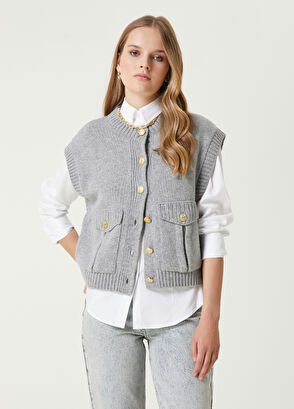 Gri Melanj Yün Triko Yelek Beymen Club Gri Melanj Yün Triko Yelek - 5