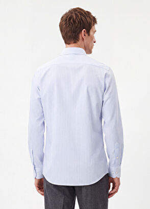 Beymen Club Comfort Fit Blue White Striped Non-Iron Shirt - 6