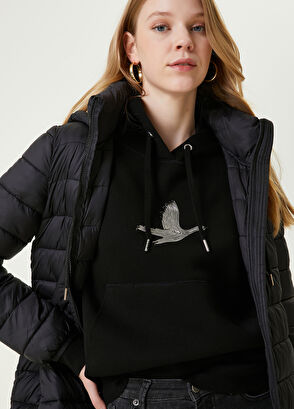 Beymen Club Siyah Kapüşonlu Metal Logolu Kazak - 4