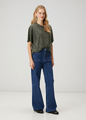 Beymen Club Haki Hotfix Detaylı Bol T-shirt - 3