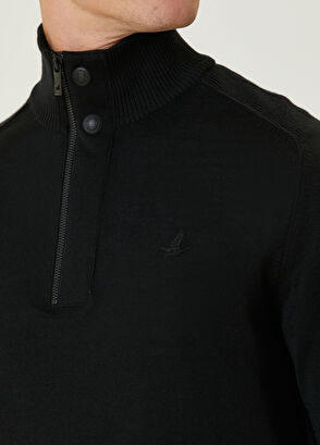 Beymen Club Siyah Yakası Fermuarlı Yün Kazak - 6