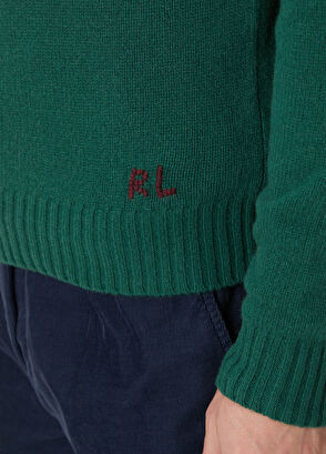 Koyu Yeşil Logo Jakarlı Yün Kazak - Görsel 8