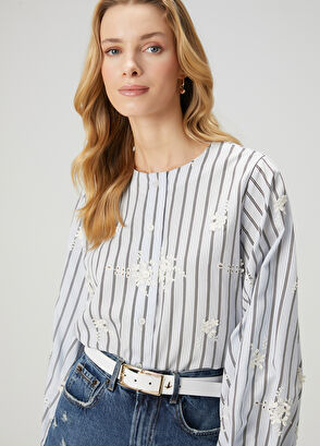 Beymen Club Beyaz Mavi Çizgili Gömlek - 3