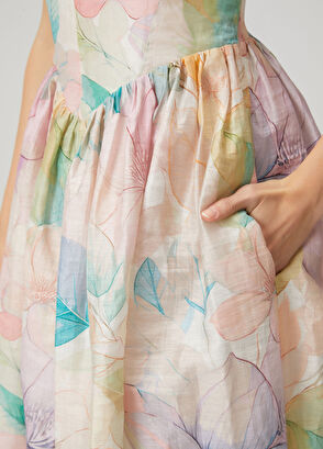 Beymen Club Floral Midi Linen Cocktail Dress - 6