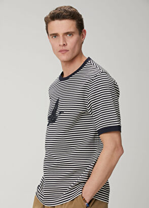 Beymen Club Navy Blue White Relax Fit Striped T-Shirt - 9