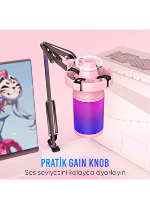 Fifine Ampligame A6TP Rgb Usb Pembe Mikrofon Seti - 4