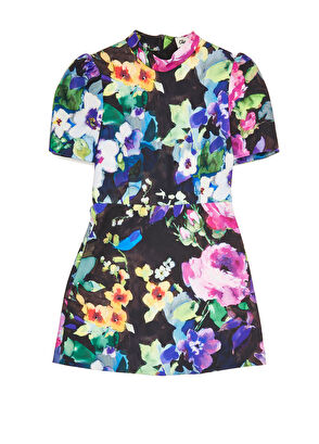 Beymen Club Siyah Dik Yaka Çiçekli Mini Elbise - 9