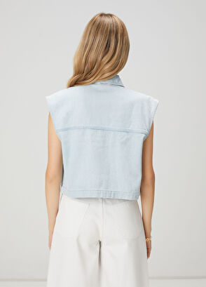 Beymen Club Light Blue Asymmetrical Crystal Detailed Denim Jac - 5