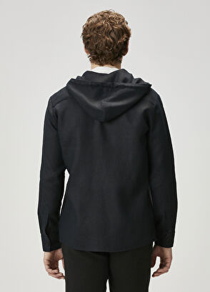 Beymen Club Siyah Kapüşonlu Keten Dış Gömlek - 5